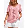 imagePRETTYGARDEN Womens Summer Dressy Casual Blouses 2026 Short Sleeve V Neck Ruffle Business Work Tops Trendy Spring OutfitsPink