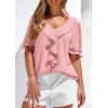imagePRETTYGARDEN Womens Summer Dressy Casual Blouses 2026 Short Sleeve V Neck Ruffle Business Work Tops Trendy Spring OutfitsPink