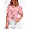 imagePRETTYGARDEN Womens Summer Dressy Casual Blouses 2026 Short Sleeve V Neck Ruffle Business Work Tops Trendy Spring OutfitsPink