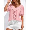 imagePRETTYGARDEN Womens Summer Dressy Casual Blouses 2026 Short Sleeve V Neck Ruffle Business Work Tops Trendy Spring OutfitsPink