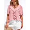 imagePRETTYGARDEN Womens Summer Dressy Casual Blouses 2026 Short Sleeve V Neck Ruffle Business Work Tops Trendy Spring OutfitsPink