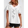 imagePRETTYGARDEN Womens Summer Dressy Casual Blouses 2026 Short Sleeve V Neck Ruffle Business Work Tops Trendy Spring OutfitsWhite