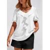 imagePRETTYGARDEN Womens Summer Dressy Casual Blouses 2026 Short Sleeve V Neck Ruffle Business Work Tops Trendy Spring OutfitsWhite