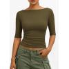 imagePRETTYGARDEN Womens Summer Short Sleeve Tops Boat Neck Ribbed Knit Slim Fit T Shirt Casual Basic Top 2026 Spring ClothesArmy Green