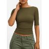 imagePRETTYGARDEN Womens Summer Short Sleeve Tops Boat Neck Ribbed Knit Slim Fit T Shirt Casual Basic Top 2026 Spring ClothesArmy Green