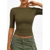imagePRETTYGARDEN Womens Summer Short Sleeve Tops Boat Neck Ribbed Knit Slim Fit T Shirt Casual Basic Top 2026 Spring ClothesArmy Green