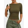 imagePRETTYGARDEN Womens Summer Short Sleeve Tops Boat Neck Ribbed Knit Slim Fit T Shirt Casual Basic Top 2026 Spring ClothesArmy Green