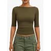 imagePRETTYGARDEN Womens Summer Short Sleeve Tops Boat Neck Ribbed Knit Slim Fit T Shirt Casual Basic Top 2026 Spring ClothesArmy Green