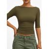 imagePRETTYGARDEN Womens Summer Short Sleeve Tops Boat Neck Ribbed Knit Slim Fit T Shirt Casual Basic Top 2026 Spring ClothesArmy Green