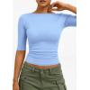 imagePRETTYGARDEN Womens Summer Short Sleeve Tops Boat Neck Ribbed Knit Slim Fit T Shirt Casual Basic Top 2026 Spring ClothesLight Blue