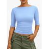 imagePRETTYGARDEN Womens Summer Short Sleeve Tops Boat Neck Ribbed Knit Slim Fit T Shirt Casual Basic Top 2026 Spring ClothesLight Blue