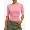 imagePRETTYGARDEN Womens Summer Short Sleeve Tops Boat Neck Ribbed Knit Slim Fit T Shirt Casual Basic Top 2026 Spring ClothesPink