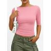 imagePRETTYGARDEN Womens Summer Short Sleeve Tops Boat Neck Ribbed Knit Slim Fit T Shirt Casual Basic Top 2026 Spring ClothesPink