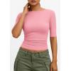 imagePRETTYGARDEN Womens Summer Short Sleeve Tops Boat Neck Ribbed Knit Slim Fit T Shirt Casual Basic Top 2026 Spring ClothesPink