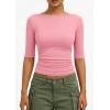 imagePRETTYGARDEN Womens Summer Short Sleeve Tops Boat Neck Ribbed Knit Slim Fit T Shirt Casual Basic Top 2026 Spring ClothesPink