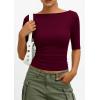 imagePRETTYGARDEN Womens Summer Short Sleeve Tops Boat Neck Ribbed Knit Slim Fit T Shirt Casual Basic Top 2026 Spring ClothesWine Red