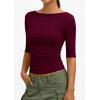 imagePRETTYGARDEN Womens Summer Short Sleeve Tops Boat Neck Ribbed Knit Slim Fit T Shirt Casual Basic Top 2026 Spring ClothesWine Red