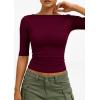 imagePRETTYGARDEN Womens Summer Short Sleeve Tops Boat Neck Ribbed Knit Slim Fit T Shirt Casual Basic Top 2026 Spring ClothesWine Red
