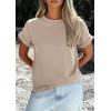imagePRETTYGARDEN Womens Summer Tops 2026 Spring Casual Rolled Short Sleeve Basic Tees Crew Neck Work Shirts Fashion ClothingApricot