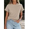 imagePRETTYGARDEN Womens Summer Tops 2026 Spring Casual Rolled Short Sleeve Basic Tees Crew Neck Work Shirts Fashion ClothingApricot
