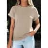 imagePRETTYGARDEN Womens Summer Tops 2026 Spring Casual Rolled Short Sleeve Basic Tees Crew Neck Work Shirts Fashion ClothingApricot