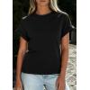 imagePRETTYGARDEN Womens Summer Tops 2026 Spring Casual Rolled Short Sleeve Basic Tees Crew Neck Work Shirts Fashion ClothingBlack