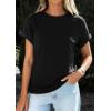 imagePRETTYGARDEN Womens Summer Tops 2026 Spring Casual Rolled Short Sleeve Basic Tees Crew Neck Work Shirts Fashion ClothingBlack