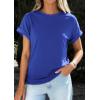 imagePRETTYGARDEN Womens Summer Tops 2026 Spring Casual Rolled Short Sleeve Basic Tees Crew Neck Work Shirts Fashion ClothingBlue