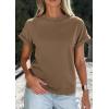 imagePRETTYGARDEN Womens Summer Tops 2026 Spring Casual Rolled Short Sleeve Basic Tees Crew Neck Work Shirts Fashion ClothingKhaki