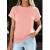 imagePRETTYGARDEN Womens Summer Tops 2026 Spring Casual Rolled Short Sleeve Basic Tees Crew Neck Work Shirts Fashion ClothingPink