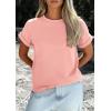 imagePRETTYGARDEN Womens Summer Tops 2026 Spring Casual Rolled Short Sleeve Basic Tees Crew Neck Work Shirts Fashion ClothingPink