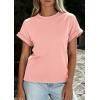 imagePRETTYGARDEN Womens Summer Tops 2026 Spring Casual Rolled Short Sleeve Basic Tees Crew Neck Work Shirts Fashion ClothingPink
