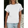imagePRETTYGARDEN Womens Summer Tops 2026 Spring Casual Rolled Short Sleeve Basic Tees Crew Neck Work Shirts Fashion ClothingWhite