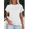 imagePRETTYGARDEN Womens Summer Tops 2026 Spring Casual Rolled Short Sleeve Basic Tees Crew Neck Work Shirts Fashion ClothingWhite