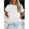 imagePRETTYGARDEN Womens Summer Tops 2026 Spring Casual Rolled Short Sleeve Basic Tees Crew Neck Work Shirts Fashion ClothingWhite