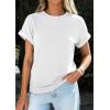 imagePRETTYGARDEN Womens Summer Tops 2026 Spring Casual Rolled Short Sleeve Basic Tees Crew Neck Work Shirts Fashion ClothingWhite