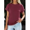 imagePRETTYGARDEN Womens Summer Tops 2026 Spring Casual Rolled Short Sleeve Basic Tees Crew Neck Work Shirts Fashion ClothingWine Red