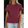 imagePRETTYGARDEN Womens Summer Tops 2026 Spring Casual Rolled Short Sleeve Basic Tees Crew Neck Work Shirts Fashion ClothingWine Red