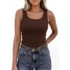imagePRETTYGARDEN Womens Summer Tops 2026 Spring Cute Sleeveless Scoop Neck Workout Tank Top Casual Ribbed Knit Basic Cami ShirtsBrown