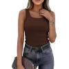 imagePRETTYGARDEN Womens Summer Tops 2026 Spring Cute Sleeveless Scoop Neck Workout Tank Top Casual Ribbed Knit Basic Cami ShirtsBrown