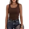 imagePRETTYGARDEN Womens Summer Tops 2026 Spring Cute Sleeveless Scoop Neck Workout Tank Top Casual Ribbed Knit Basic Cami ShirtsBrown