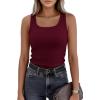 imagePRETTYGARDEN Womens Summer Tops 2026 Spring Cute Sleeveless Scoop Neck Workout Tank Top Casual Ribbed Knit Basic Cami ShirtsBurgundy