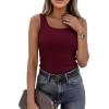 imagePRETTYGARDEN Womens Summer Tops 2026 Spring Cute Sleeveless Scoop Neck Workout Tank Top Casual Ribbed Knit Basic Cami ShirtsBurgundy