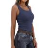 imagePRETTYGARDEN Womens Summer Tops 2026 Spring Cute Sleeveless Scoop Neck Workout Tank Top Casual Ribbed Knit Basic Cami ShirtsDark Blue