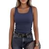 imagePRETTYGARDEN Womens Summer Tops 2026 Spring Cute Sleeveless Scoop Neck Workout Tank Top Casual Ribbed Knit Basic Cami ShirtsDark Blue
