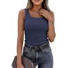 imagePRETTYGARDEN Womens Summer Tops 2026 Spring Cute Sleeveless Scoop Neck Workout Tank Top Casual Ribbed Knit Basic Cami ShirtsDark Blue