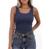 imagePRETTYGARDEN Womens Summer Tops 2026 Spring Cute Sleeveless Scoop Neck Workout Tank Top Casual Ribbed Knit Basic Cami ShirtsDark Blue