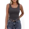 imagePRETTYGARDEN Womens Summer Tops 2026 Spring Cute Sleeveless Scoop Neck Workout Tank Top Casual Ribbed Knit Basic Cami ShirtsDark Grey