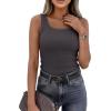 imagePRETTYGARDEN Womens Summer Tops 2026 Spring Cute Sleeveless Scoop Neck Workout Tank Top Casual Ribbed Knit Basic Cami ShirtsDark Grey