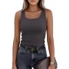 imagePRETTYGARDEN Womens Summer Tops 2026 Spring Cute Sleeveless Scoop Neck Workout Tank Top Casual Ribbed Knit Basic Cami ShirtsDark Grey